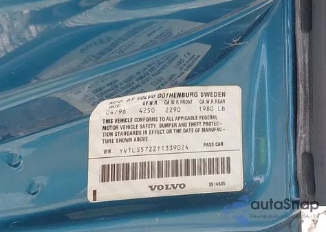 1996 Volvo 850 z USA, uszkodzony, nr VIN YV1LS5722T1339024